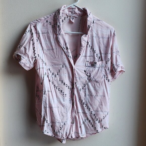 Victoria's Secret Pink/Black Cotton Blend Button Down Pajama Shirt Size Small - Picture 1 of 16